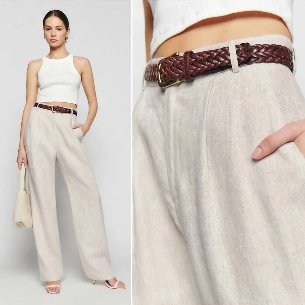 Reformation Mason Linen Pants NWOT in Oatmeal Size 2